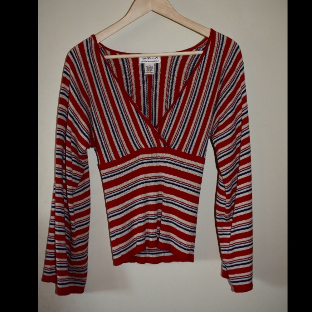 Max Studio Red White and Blue Cotton Top
